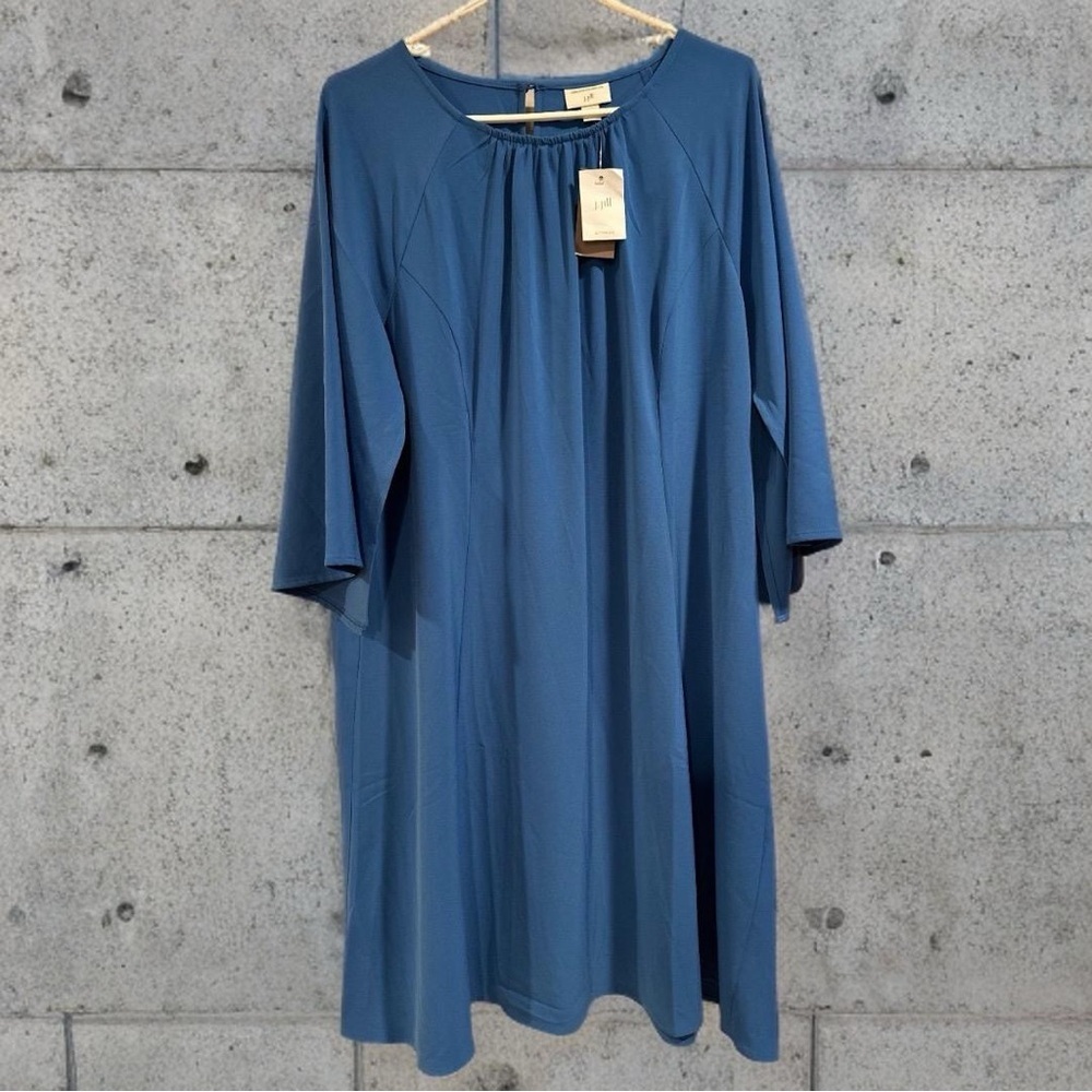 J. Jill x Christian Siriano Flared-Sleeve Dress Blue Sea XL Draped Feminine NWT - Picture 11 of 15